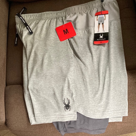 Spyder running gym workout shorts 2 in 1.